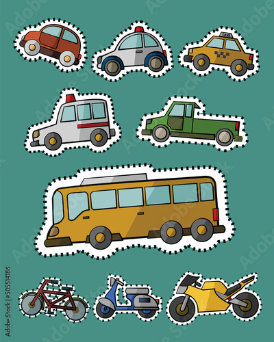 Vehicles Cartoon Design Vector Set Cartoon Color Different Cars Side View Icons Set Vector Stock Illustration
