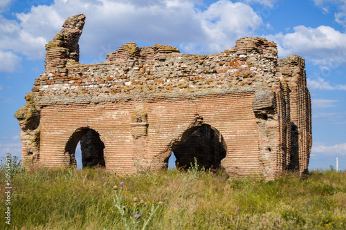 historical old three-legged byzantine church in turkish name called üçayak, kırşehir city in turkey, brick and stone photo