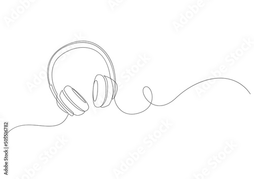One line drawing of headphone. Speaker device gadget hand drawn illustration.