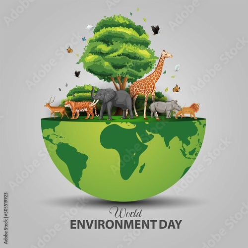 Animals in forest, Creative design world environment and earth day drawing and painting concept. vector illustration design