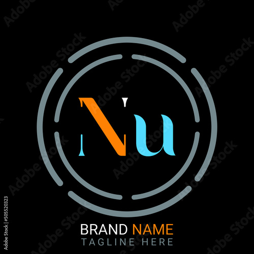 Nu Letter Logo design. black background.