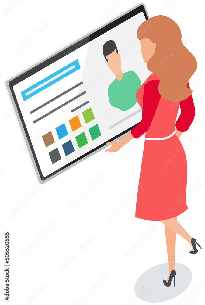 Recruitment process. Woman personnel manager chooses best candidate for Job. Hr searching new employee, reviewing applicants profile, form with photo. Human resource management and hiring concept