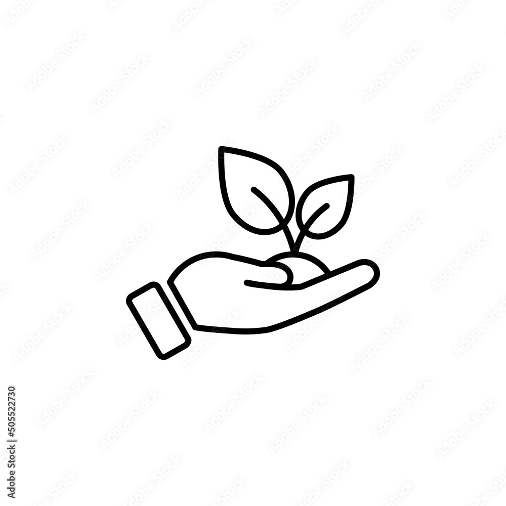 Plant in hand flat icon. Pictogram for web. Line stroke. Isolated on white background. Vector eps10. Tree in hand eps 10