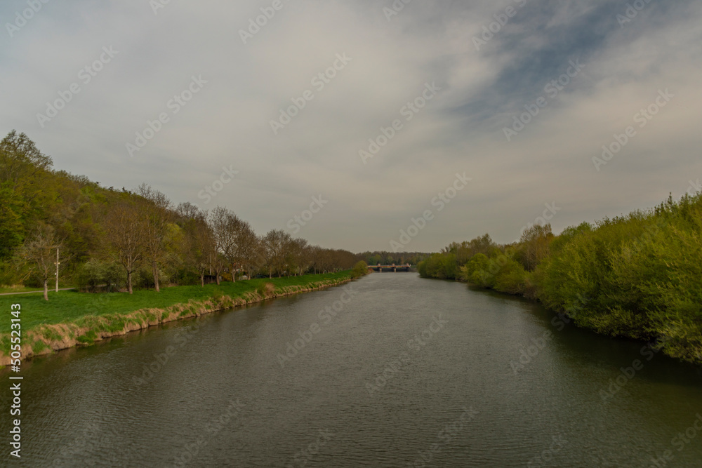 Morava river near Otrokovice town in spring morning