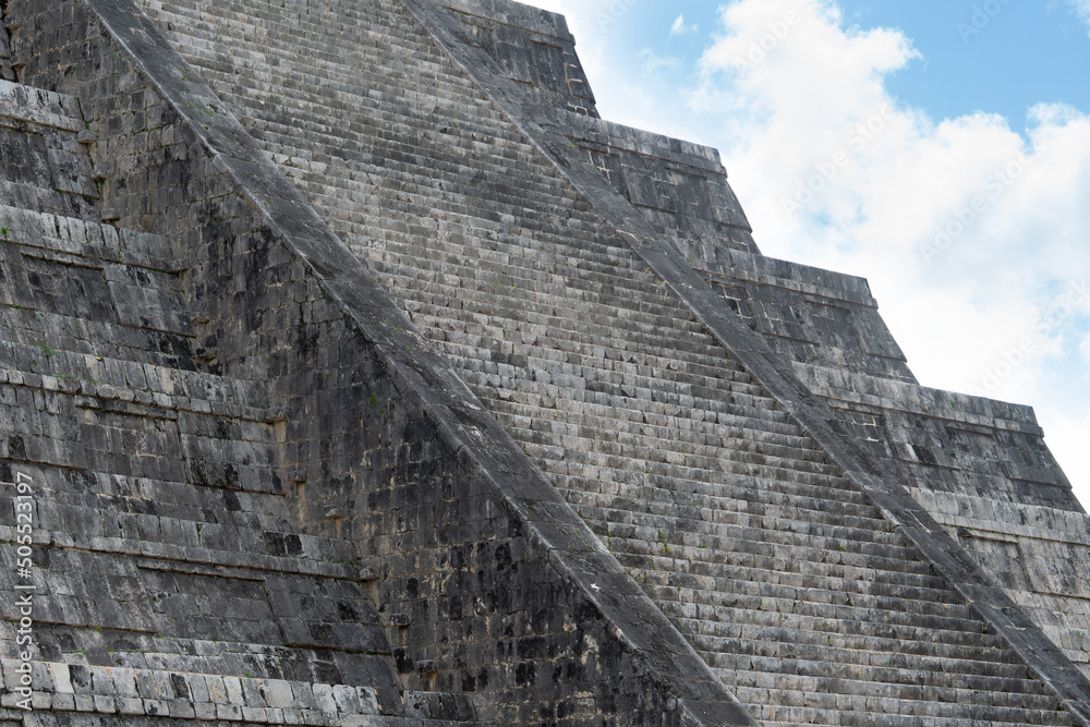 Step Pyramid of Kukulkan, Chichen Itza, Mexico. Pyramid staircase made of ancient stone blocks. Mayan civilization city. Step Pyramid of Kukulkan, Chichen Itza, Mexico. Pyramid staircase made of ancient stone blocks. Mayan civilization city.
