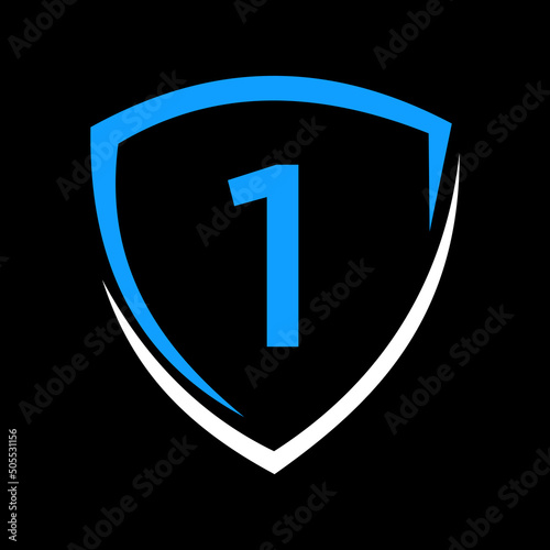 Shield Logo On Letter 1 Vector, Privacy icon Safe and Protection Logotype Sign Template