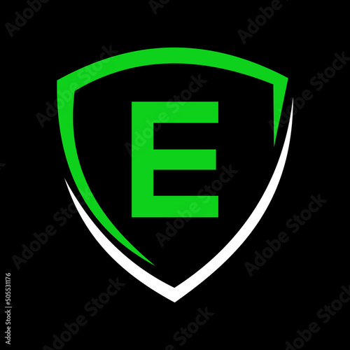 Shield Logo On Letter E Vector, Privacy icon Safe and Protection Logotype Sign Template