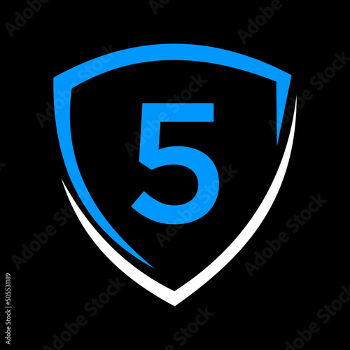 Shield Logo On Letter 5 Vector, Privacy icon Safe and Protection Logotype Sign Template
