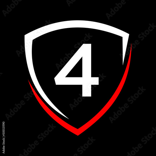 Shield Logo On Letter 4 Vector, Privacy icon Safe and Protection Logotype Sign Template