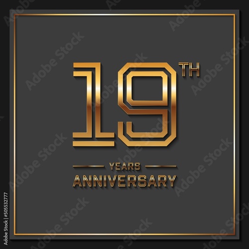 19 Years Anniversary logotype. Anniversary celebration template design for booklet, leaflet, magazine, brochure poster, banner, web, invitation or greeting card. Vector illustrations.
