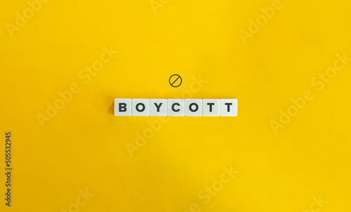 Boycott Word, Concept, and Banner. Letter Tiles on Yellow Background. Minimal Aesthetics. photo