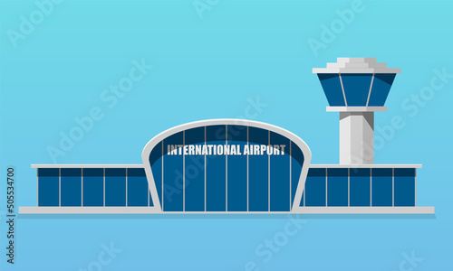 Airport terminal with air trafiic control tower flat style, vector illustration