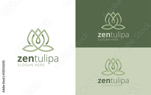 Tulip flower zen stylized logo  as if meditating.