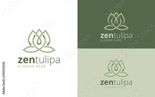 Tulip flower zen stylized logo, as if meditating.