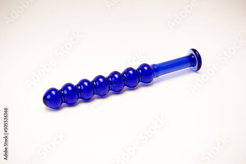 Ribbed blue glass sex toy