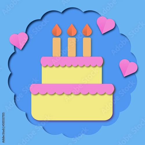 Birthday card with cake. Blue. Vector