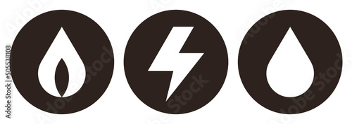 Gas, electricity and water icon set