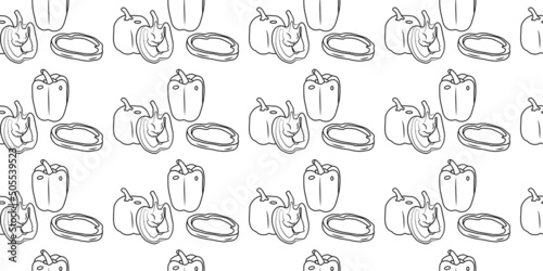 bell pepper, Capsicum, sweet pepper or capsicum, doodle seamless pattern