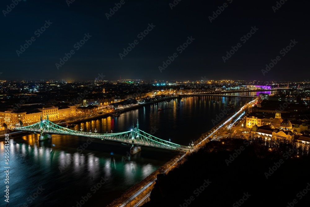 night view of the Liberty Bridge in Budapest