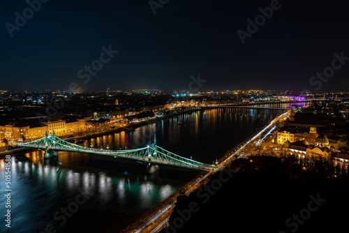 night view of the Liberty Bridge in Budapest