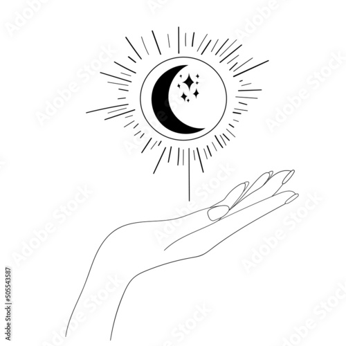 Hands and moon. 