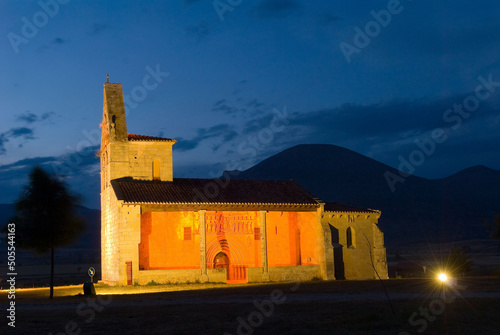Night view of the romantic church of Pison de Castrejon, Palencia photo