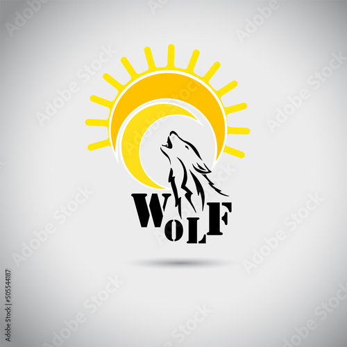Wolf Roars vector Logo Design for Business. illustration of Wolf and Sun. Wolf LOGO Design for Brands