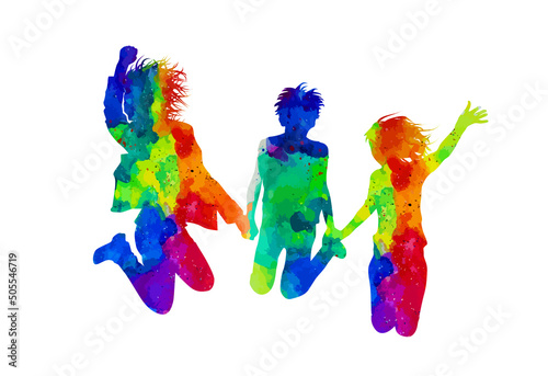 Silhouette of jumping colorful people. Vector illustration © Мария Неноглядова