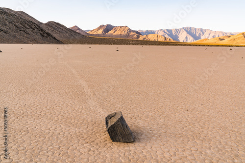 Sailing stones on the Racetrack Playa located in Death Valley National Park, ...