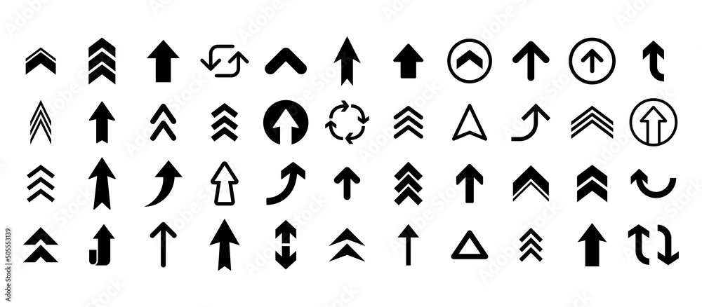 Arrows vector collection. Set of arrow pictogram variations. Simple icons.