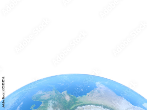 Realistic Planet Earth in near orbit with the ocean on white isolated background. Front view. Elements of this image furnished by NASA. 3d rendering.