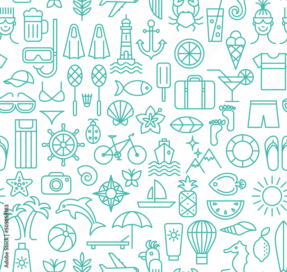 Summer seamless pattern. Linear style. Vector illustration. Summer seamless pattern. Linear style. Vector illustration.