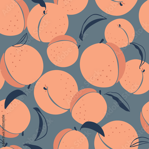 Seamless pattern with peaches and leaves