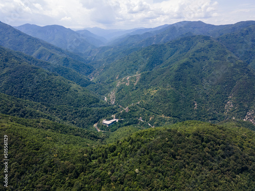 Aerial view of Rhodopes near The Red Wall peak, Bulgaria photo