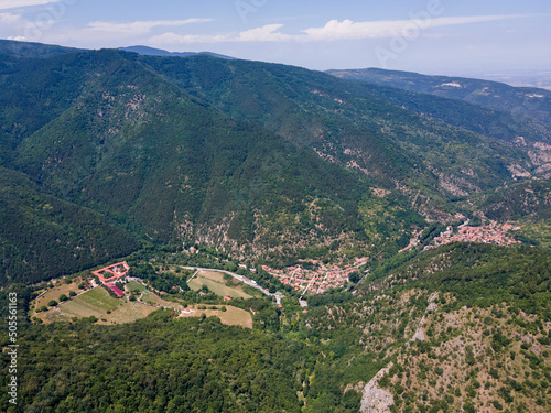 Aerial view of Rhodopes near The Red Wall peak, Bulgaria photo