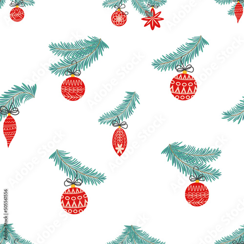 Seamless christmas pattern with fir branches. Spruce background