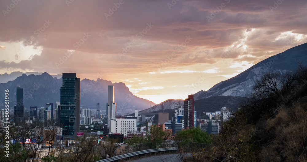 Ταπετσαρία Storm at sunset in Monterry city, Mexico