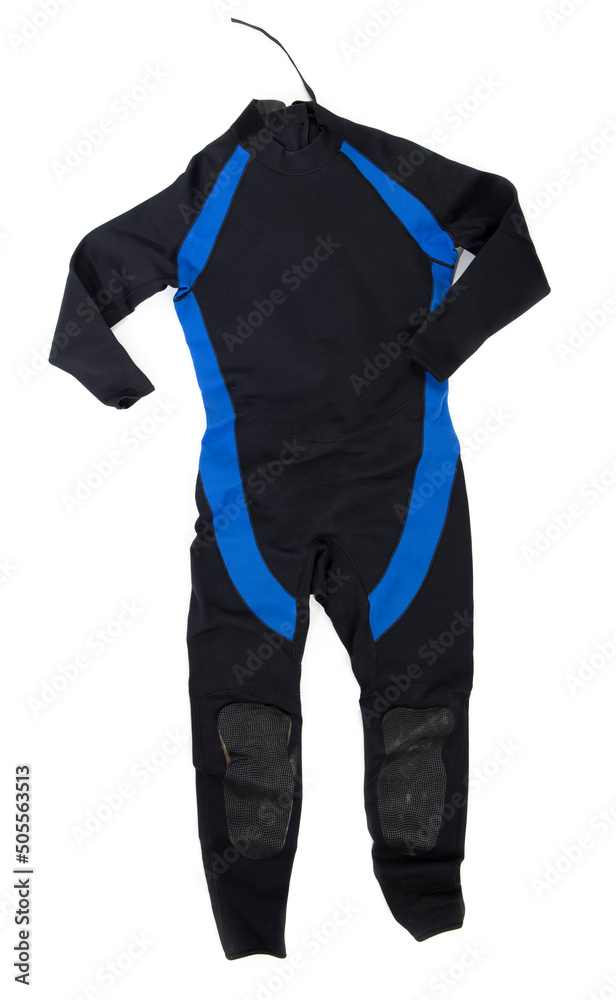 Photography Blue diving wetsuit isolated on white background