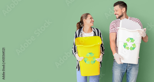 Couple holding containers f...