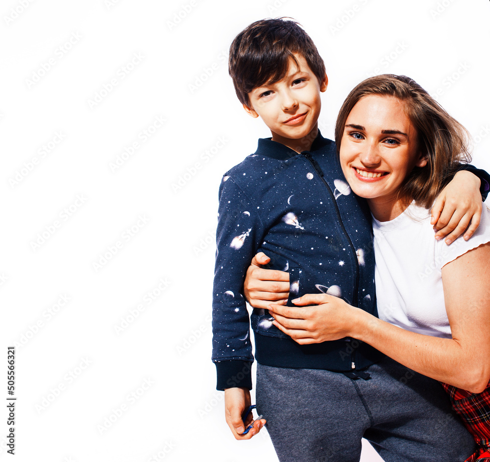 Φωτογραφία lifestyle and people concept, little cute boy with teenage girl posing together