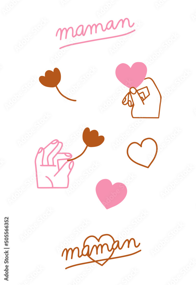 Fête des mères, maman, illustration, vector, coeur, fleur, minimaliste, jpeg, ai, eps, cadeau, amour , lineaire, vectoriel, joie, fête