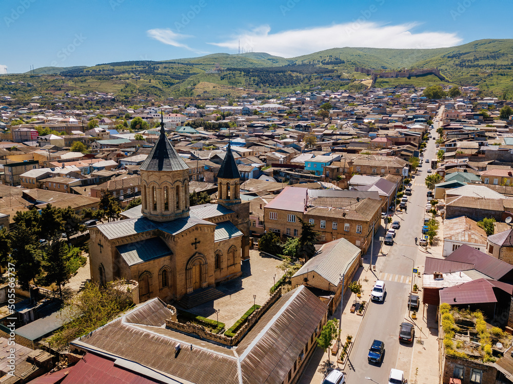 Old city Derbent in Dagestan, aerial drone view
