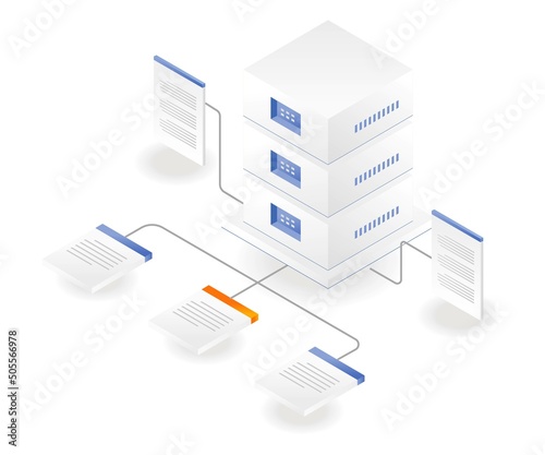 Flat isometric illustration concept. server data network