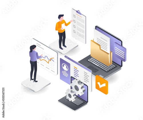 Flat isometric illustration concept. Enterprise development configuration management