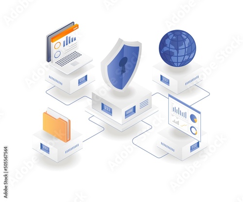 Flat isometric illustration concept. data security network
