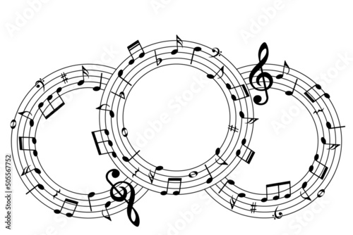 Musical background with round shapes and music notes, vector illustration. photo