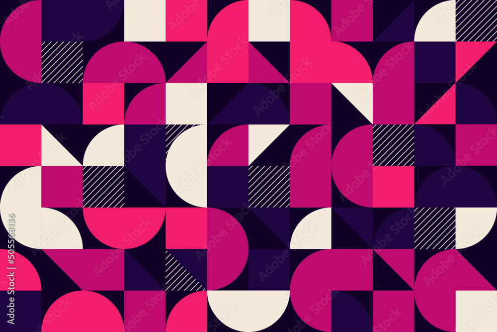 Complex geometric seamless pattern composition. Abstract grid geo shapes background design in Bauhaus style