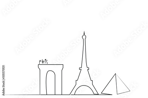 france paris city eiffel tower, museums and historical buildings drawing concept