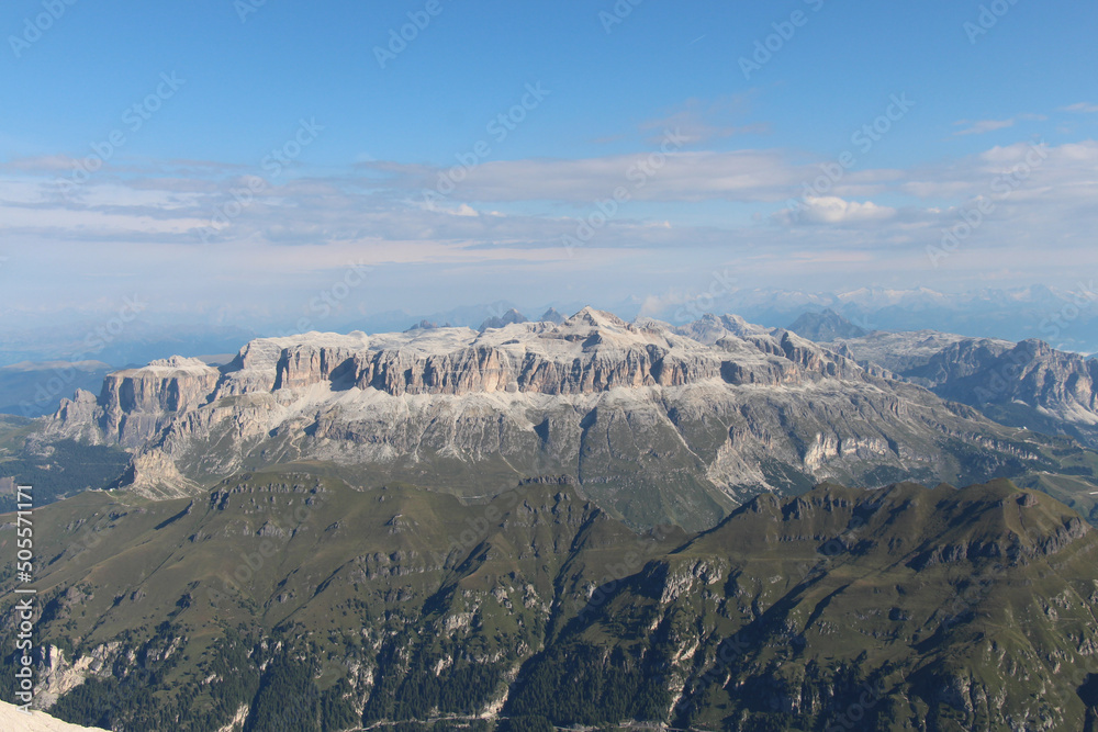 Mountain landscape. Sella Group mountains in Dolomites.