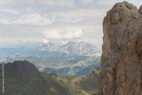 Mountain landscape seeing from Punta Serauta, Dolomites, Italian Alps.